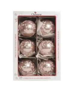 1Pz Pallina Di Vetro Decorata A Mano Rosa Lucido 80Mm