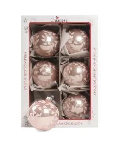 1Pz Pallina Di Vetro Decorata A Mano Rosa Lucido 80Mm