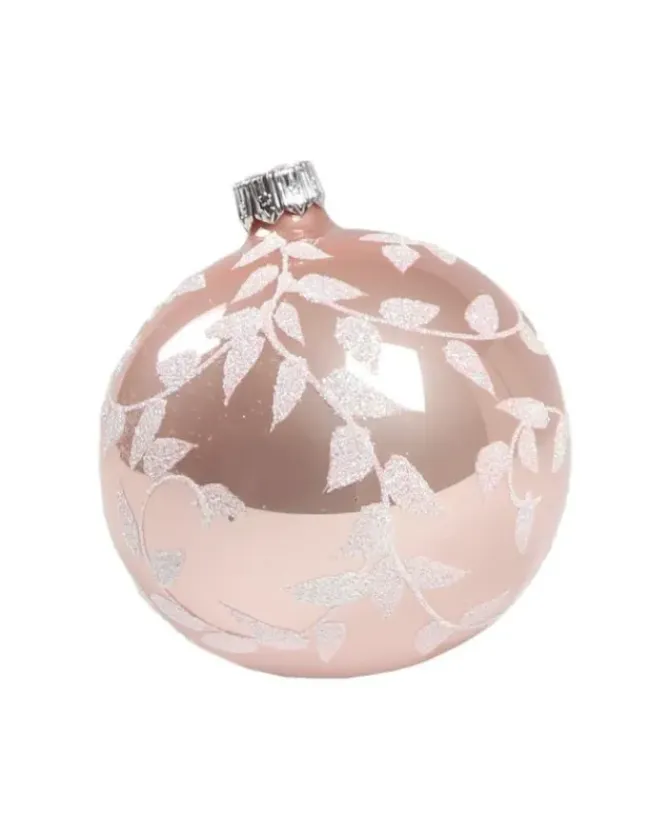 1Pz Pallina Di Vetro Decorata A Mano Rosa Lucido 80Mm