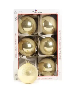 1Pz Pallina Di Vetro Decorata A Mano Champagne Lucido 80Mm