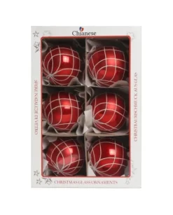 1Pz Pallina Di Vetro Decorata A Mano Rosso 80Mm