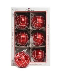 1Pz Pallina Di Vetro Decorata A Mano Rosso 80Mm