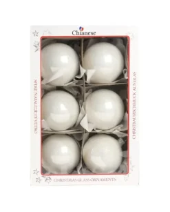 1Pz Pallinadi Vetro Decorata A Mano Bianco Lucido 80Mm