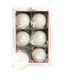 1Pz Pallinadi Vetro Decorata A Mano Bianco Lucido 80Mm