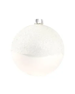 1Pz Pallinadi Vetro Decorata A Mano Bianco Lucido 80Mm