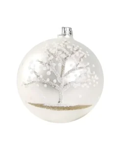 1Pz Pallina Di Vetro Decorata A Mano Bianco Opaco 80Mm