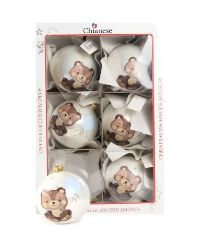 1Pz Pallina Di Vetro Decorata A Mano Bianco Lucido 80Mm