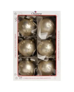 1Pz Pallina Di Vetro Decorata Champagne Opaco 80Mm