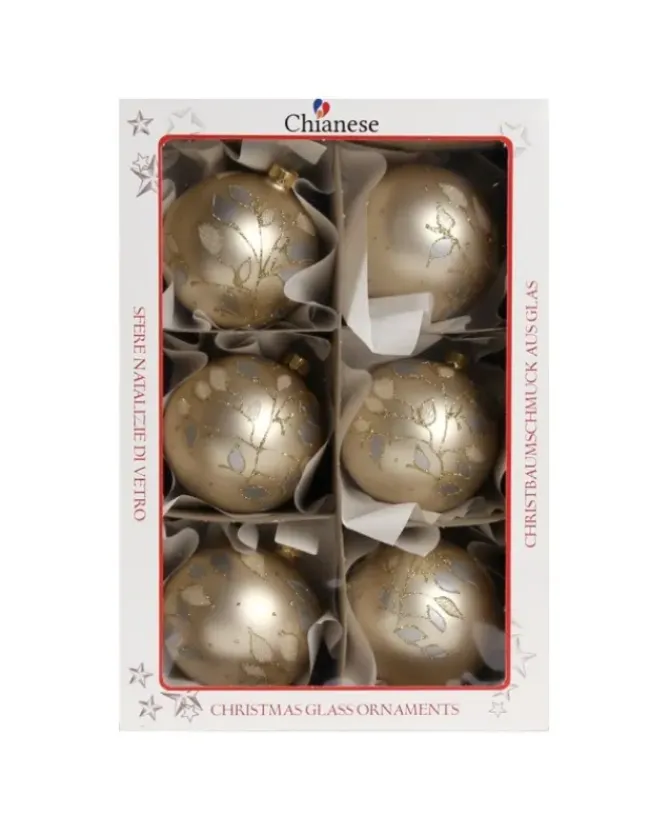 1Pz Pallina Di Vetro Decorata Champagne Opaco 80Mm