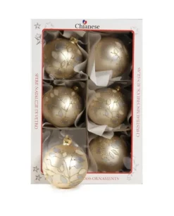 1Pz Pallina Di Vetro Decorata Champagne Opaco 80Mm