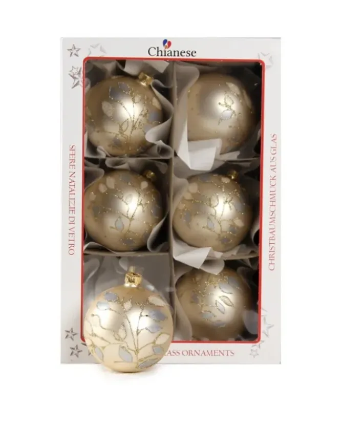 1Pz Pallina Di Vetro Decorata Champagne Opaco 80Mm