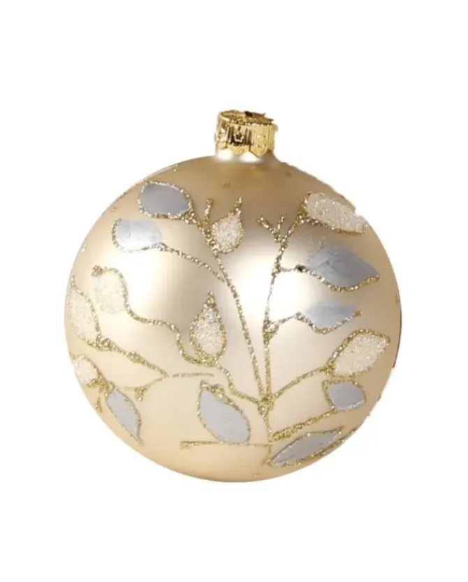 1Pz Pallina Di Vetro Decorata Champagne Opaco 80Mm