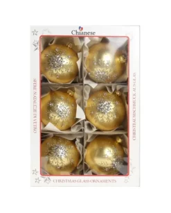 1Pz Pallina Di Vetro Decorata Oro Opaco 80Mm