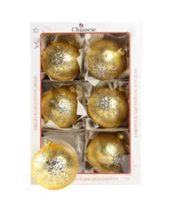 1Pz Pallina Di Vetro Decorata Oro Opaco 80Mm