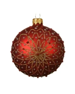 1Pz Pallina Di Vetro Decorata Rosso Opaco 80Mm