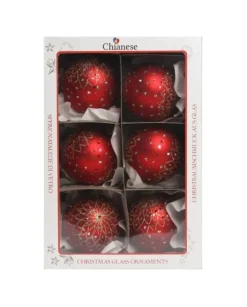 1Pz Pallina Di Vetro Decorata Rosso Opaco 80Mm