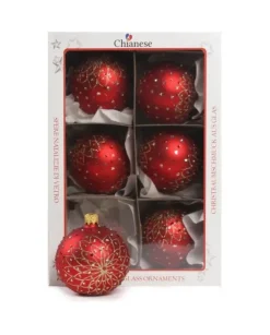 1Pz Pallina Di Vetro Decorata Rosso Opaco 80Mm
