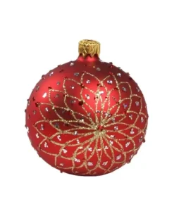 1Pz Pallina Di Vetro Decorata Rosso Opaco 80Mm