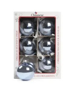 1Pz Pallinadi Vetro Liscia 60Mm Per Albero Di Natale Azzurrino