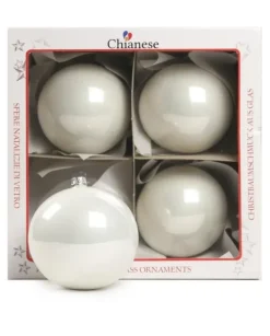 1Pz Pallina Di Vetro Tinta Unita Bianco Lucido 100Mm