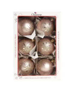 1Pz Pallina In Vetro Decorata A Mano Rosa Opaco 80Mm