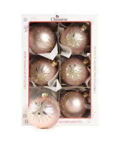 1Pz Pallina In Vetro Decorata A Mano Rosa Opaco 80Mm