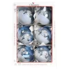 1Pz Pallina In Vetro Decorata A Mano Azzurro Lucido 80Mm