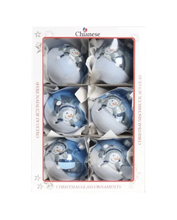 1Pz Pallina In Vetro Decorata A Mano Azzurro Lucido 80Mm