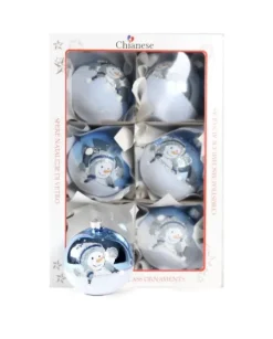 1Pz Pallina In Vetro Decorata A Mano Azzurro Lucido 80Mm
