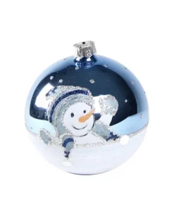 1Pz Pallina In Vetro Decorata A Mano Azzurro Lucido 80Mm