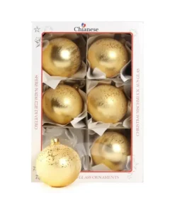 1Pz Pallina In Vetro Decorata A Mano Oro Opaco 80Mm