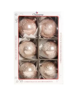 1Pz Pallina In Vetro Decorata A Mano Rosa Lucido 80Mm