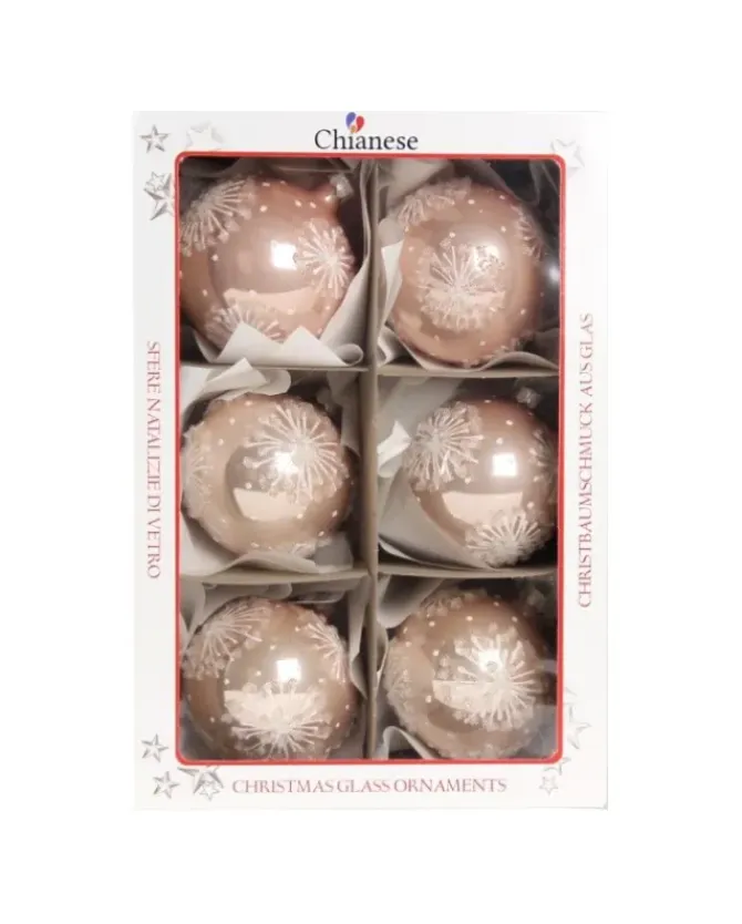 1Pz Pallina In Vetro Decorata A Mano Rosa Lucido 80Mm