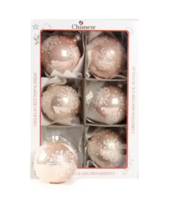 1Pz Pallina In Vetro Decorata A Mano Rosa Lucido 80Mm