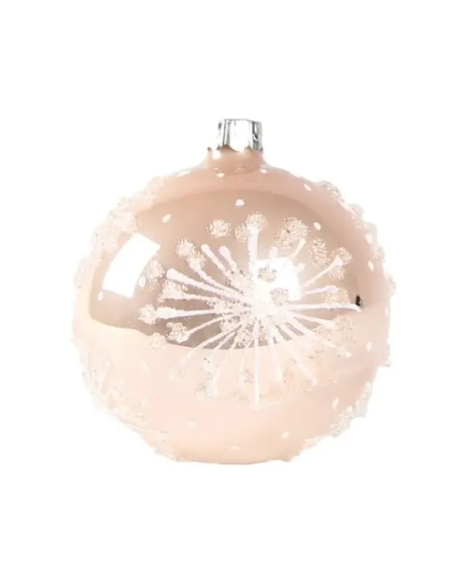 1Pz Pallina In Vetro Decorata A Mano Rosa Lucido 80Mm