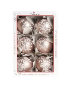1Pz Pallina In Vetro Decorata A Mano Rosa Opaco 80Mm