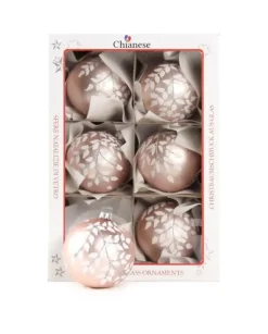 1Pz Pallina In Vetro Decorata A Mano Rosa Opaco 80Mm