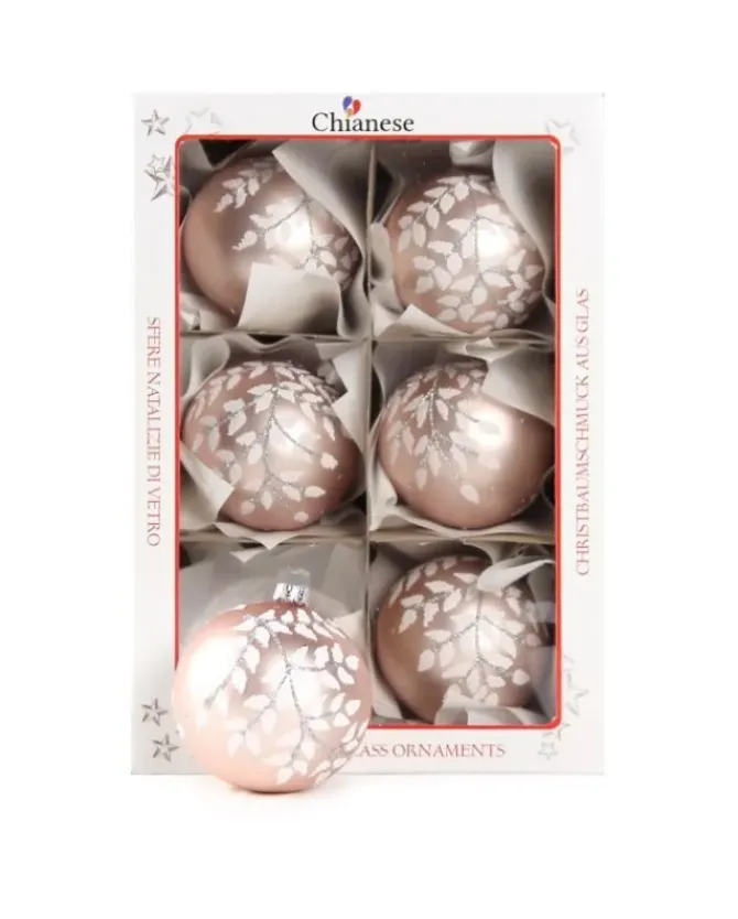 1Pz Pallina In Vetro Decorata A Mano Rosa Opaco 80Mm