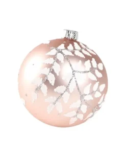 1Pz Pallina In Vetro Decorata A Mano Rosa Opaco 80Mm