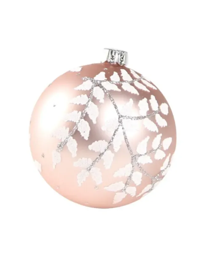 1Pz Pallina In Vetro Decorata A Mano Rosa Opaco 80Mm