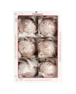 1Pz Pallina In Vetro Decorata A Mano Rosa Lucido 80Mm