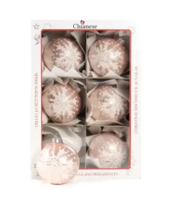 1Pz Pallina In Vetro Decorata A Mano Rosa Lucido 80Mm