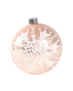 1Pz Pallina In Vetro Decorata A Mano Rosa Lucido 80Mm