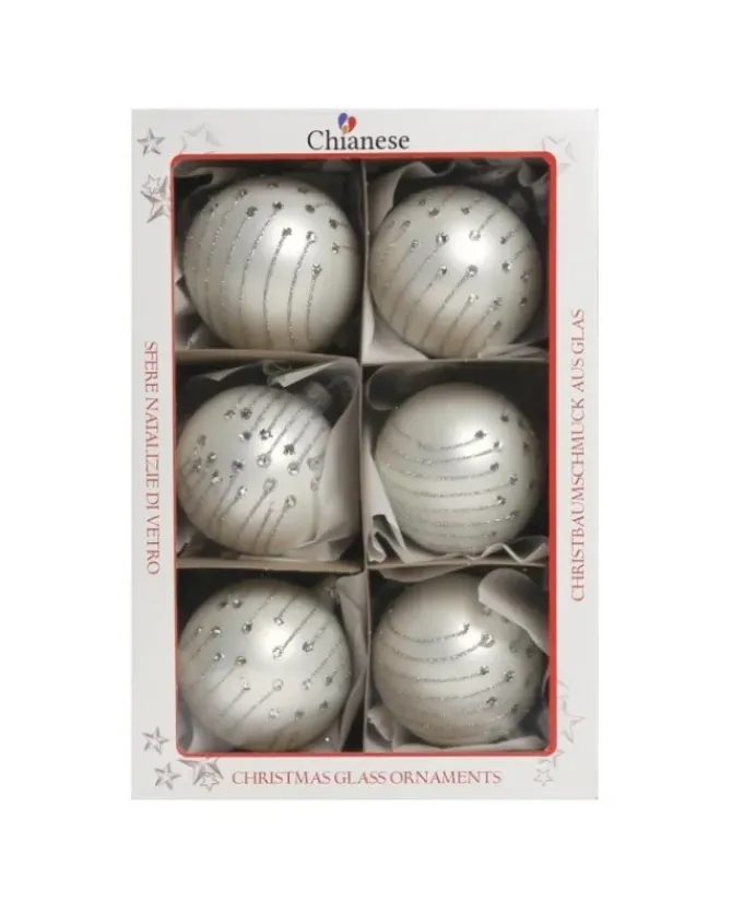 1Pz Pallina In Vetro Decorata A Mano Bianco Opaco 80Mm