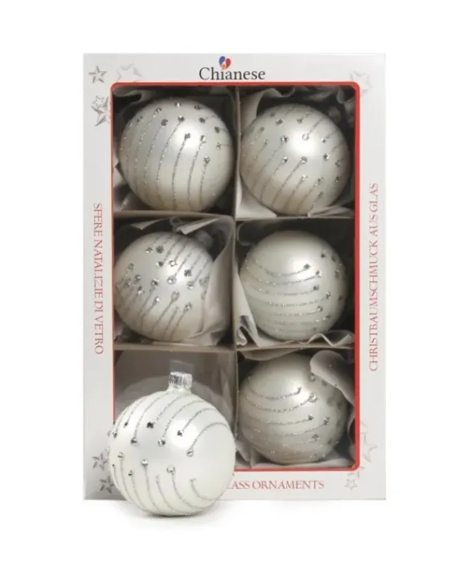 1Pz Pallina In Vetro Decorata A Mano Bianco Opaco 80Mm