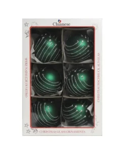 1Pz Pallina In Vetro Decorata A Mano Verde Opaco 80Mm