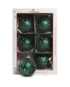 1Pz Pallina In Vetro Decorata A Mano Verde Opaco 80Mm
