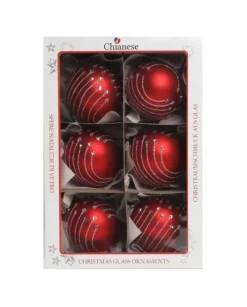 1Pz Pallina In Vetro Decorata A Mano Rosso Opaco 80Mm