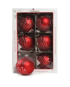 1Pz Pallina In Vetro Decorata A Mano Rosso Opaco 80Mm