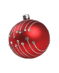 1Pz Pallina In Vetro Decorata A Mano Rosso Opaco 80Mm